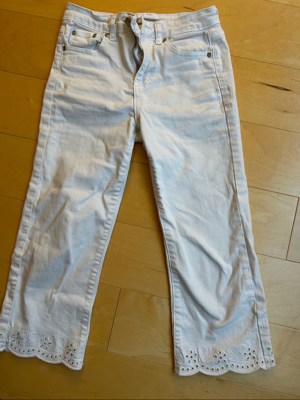 Girl’s White Eyelet-Hem Jeans